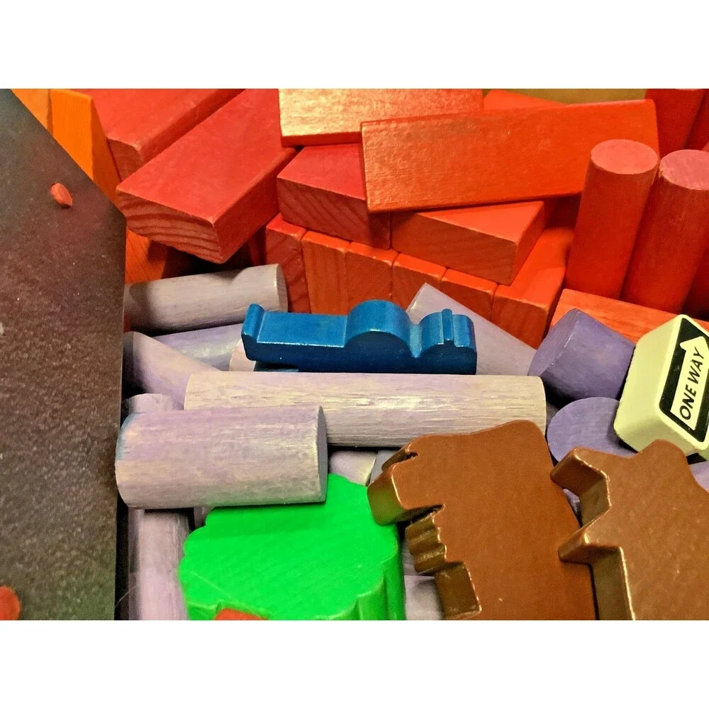 Vtg Wood Blocks TC Timber Huge Set Funland Farm Town Animals People 120+ Pieces